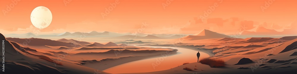 Modern panorama landscapes featuring dunes. Made with Generative AI.