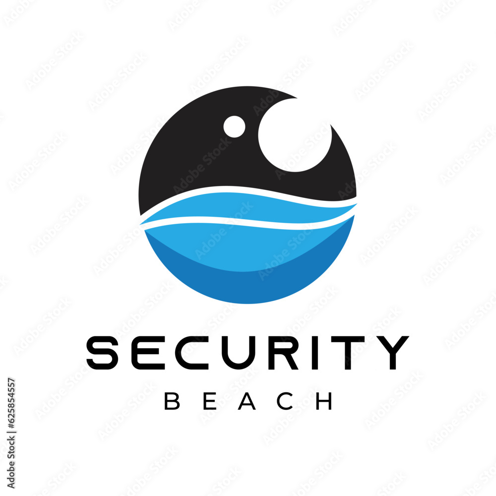 Security logo Monocular Lens Symbol with Sea Ocean Waves for Beach Watches vector design template Security logo Monocular Lens Symbol with Sea Ocean Waves for Beach Watches vector design template