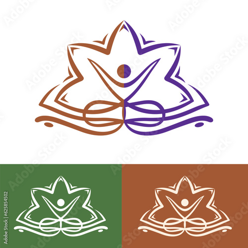 Lotus Flower with a Human Yoga Pose in Padmasana Position at the Center Vector Logo
