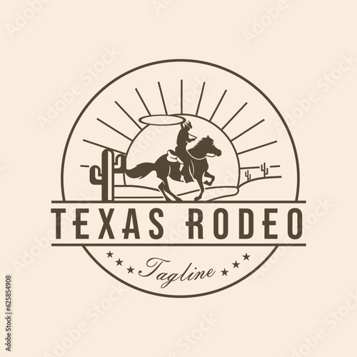 Cowboy horse silhouette rodeo texas Vintage Retro Western Country Stamp Emblem Logo design template