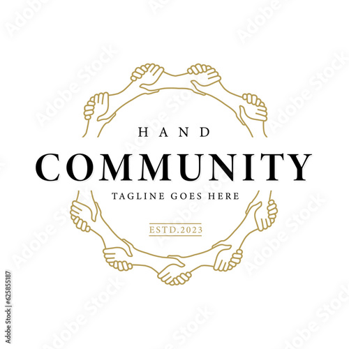 Vintage Retro Star Circular Handshake for Unity Community Charity Foundation Symbol Design template