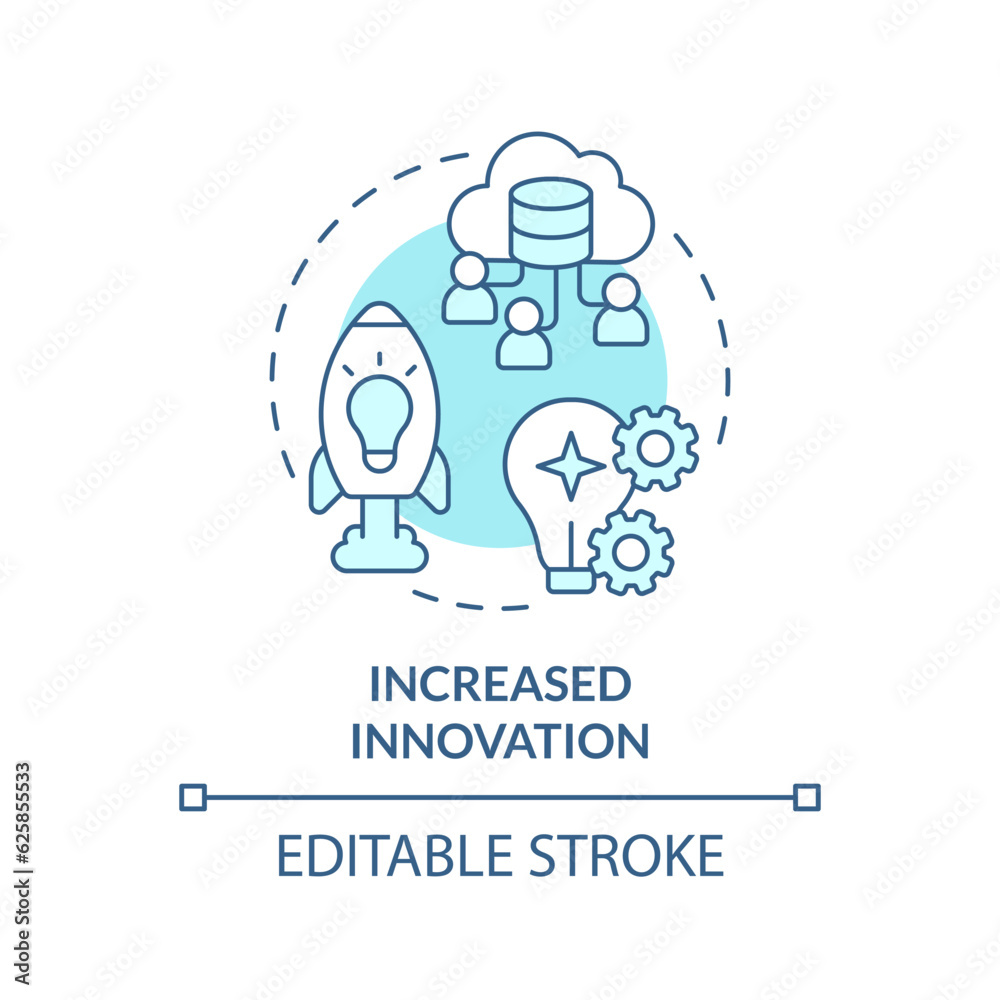 Editable increased innovation concept blue thin line icon, isolated vector representing data democratization. Editable increased innovation concept blue thin line icon, isolated vector representing data democratization.