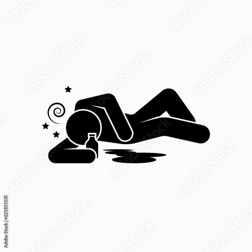 Drunk Man Icon.  Alcoholic Drinkers Symbol As Simple Vector Sign for Design and Website, Presentation or Application.