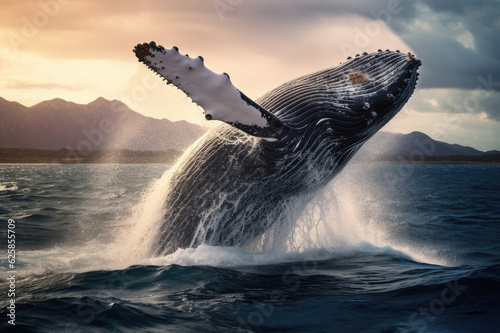 A humpback whale jumping over the sea