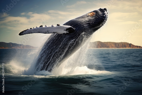 A humpback whale jumping over the sea © Veniamin Kraskov