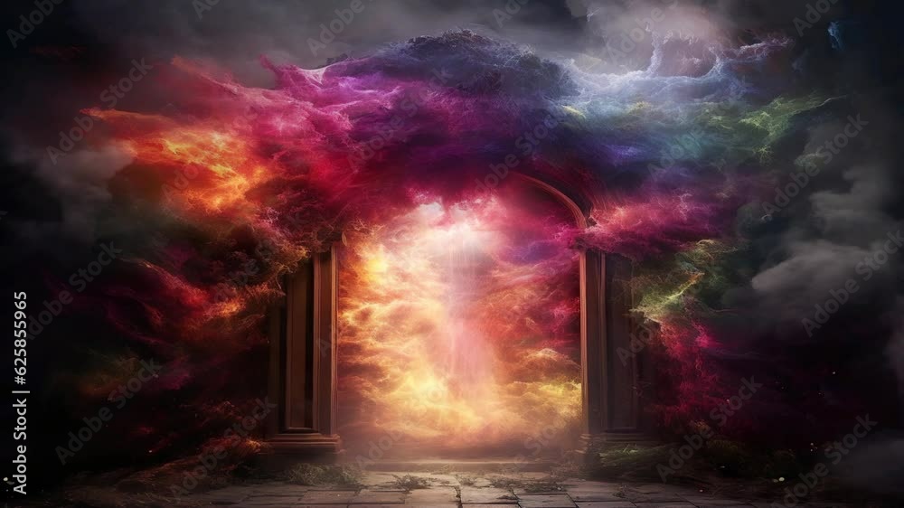 Motion illustration animation of dimensional portal with colorful fog