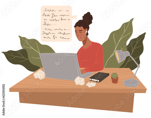 Copywriter woman writing article or proofreading