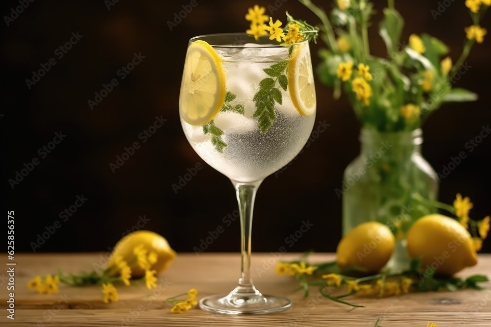 Elderflower Spritz cocktail drink with lemon slices. AI Generative Elderflower Spritz cocktail drink with lemon slices. AI Generative