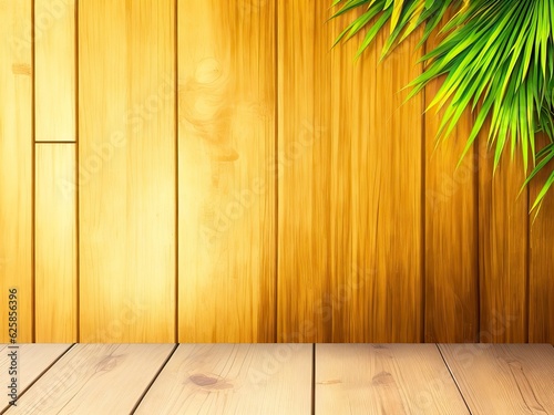 wooden wall with leaves