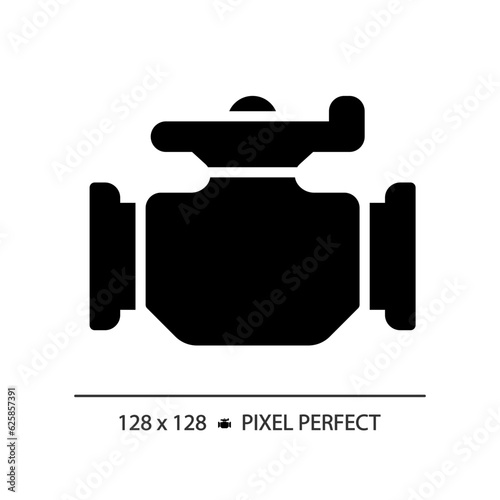 Pipeline valve black glyph icon. Piping system. Flow control. Natural gas. Oil production. Pressure regulator. Silhouette symbol on white space. Solid pictogram. Vector isolated illustration