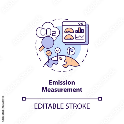 Editable emission measurement concept, isolated vector, thin line icon representing carbon border adjustment.