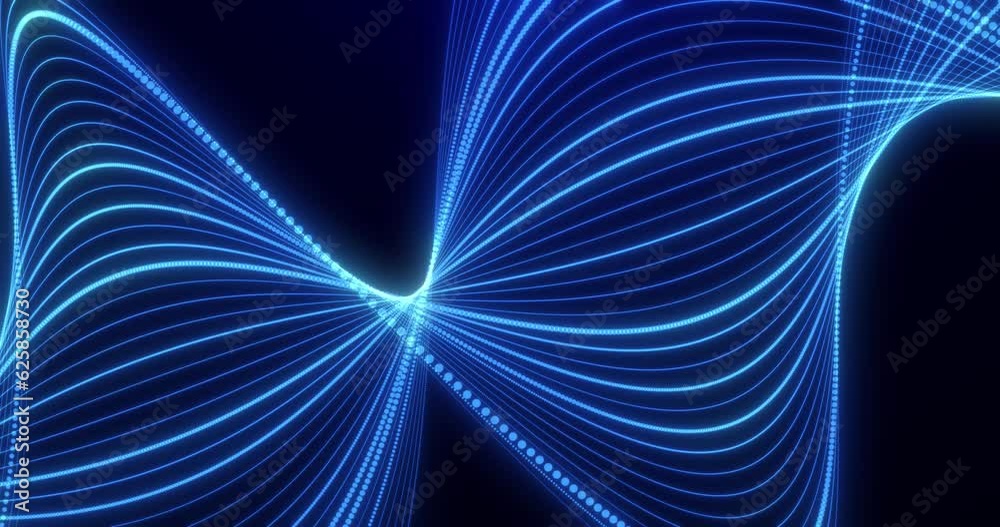 Abstract blue waves of particles from lines and dots of particles of a ...