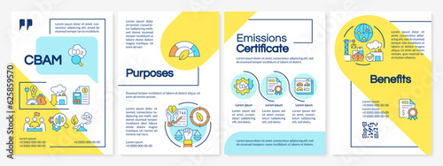 2D carbon border adjustment multicolor brochure template, leaflet design with thin line icons, 4 vector layouts.