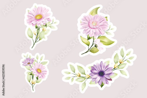 Fototapeta Naklejka Na Ścianę i Meble -  Floral daisy stickers collection elements illustration