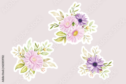 Fototapeta Naklejka Na Ścianę i Meble -  Floral daisy stickers collection elements illustration