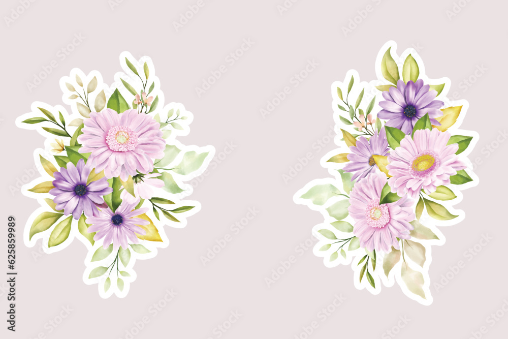 Fototapeta premium Floral daisy stickers collection elements illustration