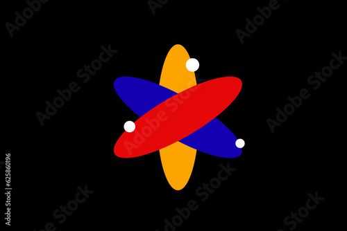 Vector illustration atom  in flat style design. Colorful bauhaus  vector icon for  website, mobile app, banner, ui ux, web design, business, marketing, landing, infographics, mockup