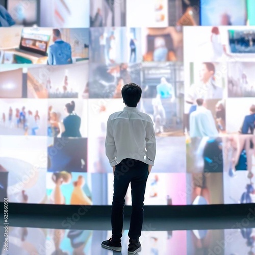 People watching on the panoramic screen of the mall Generative AI