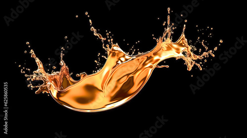 Elegant luxury splash of brown orange liquid 3d illustration 3d