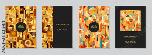 Cover design set. Premium colorful backgrounds in avant-garde style, space for text. Pattern of geometric abstract shapes. Collection of vector vertical templates for creative creativity.