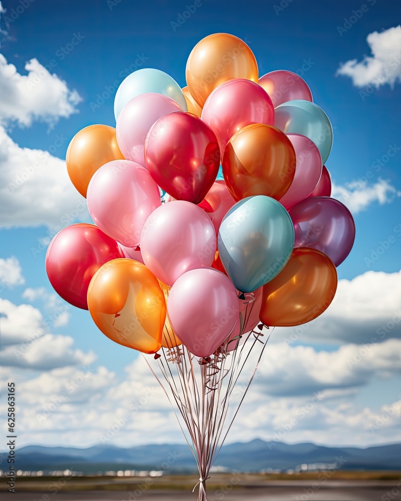 custom made wallpaper toronto digitalIn the picture, colorful balloons float against a blue sky with clouds. (Generative AI)