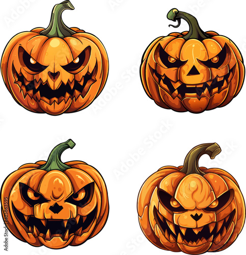 Set of halloween pumpkins, funny faces. Autumn holidays. Vector illustration EPS10.