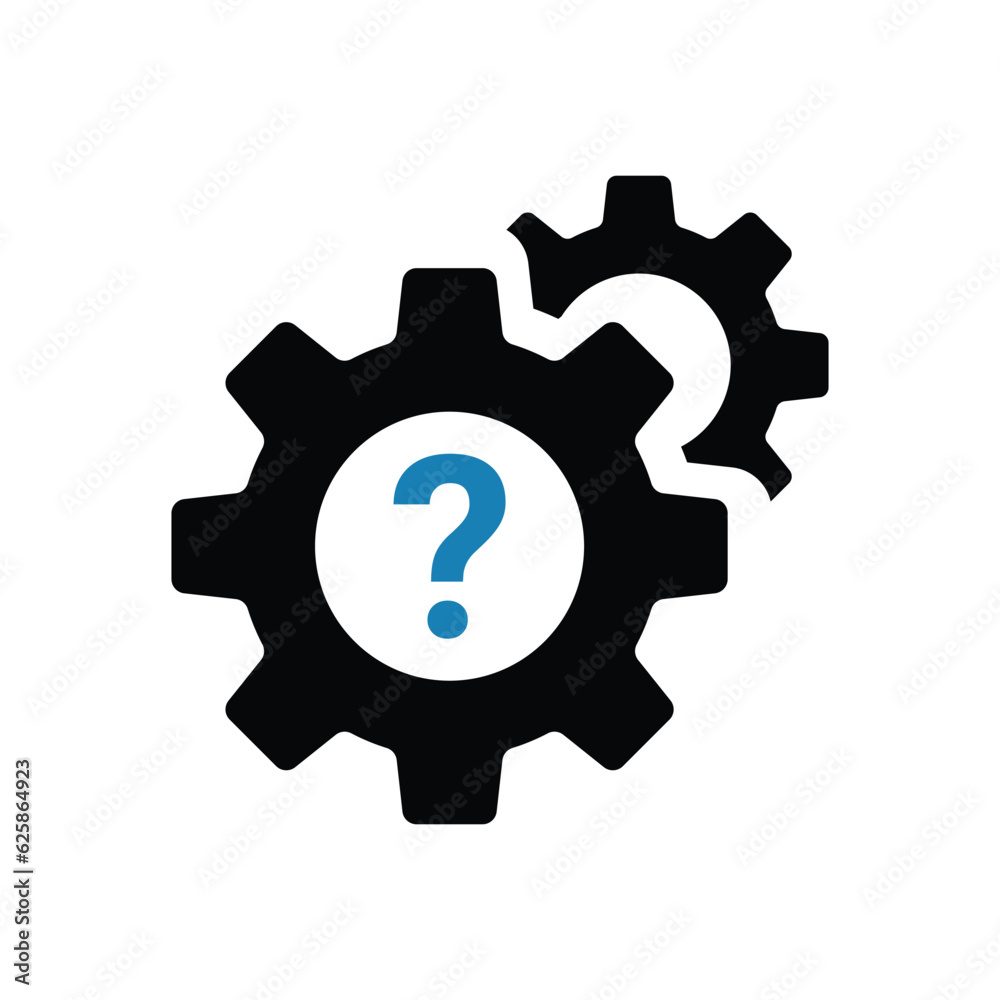 Settings icon with question mark. Settings icon and help, how to, info, query symbol. Vector icon Settings icon with question mark. Settings icon and help, how to, info, query symbol. Vector icon