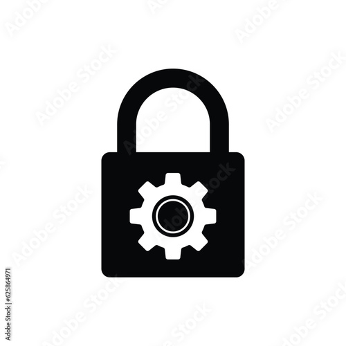 Privacy settings icon. Settings icon with padlock sign. Settings icon and security, protection, privacy symbol. Vector icon