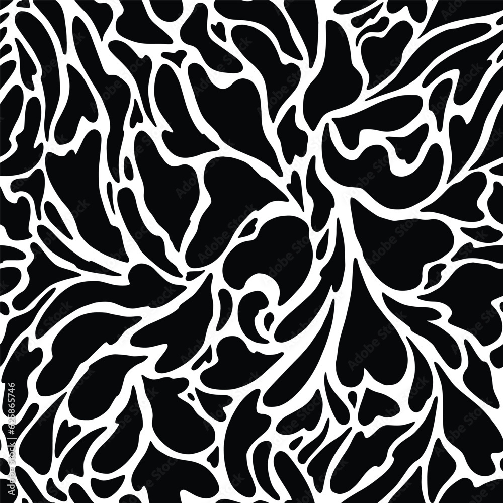 Abstract wavy random splash heart shapes seamless pattern. Vector repeat pattern illustration.