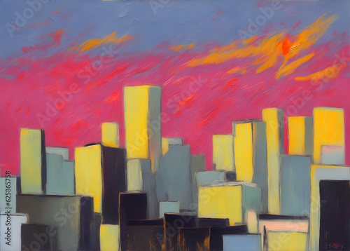 city sunset  oil painting  Generative AI