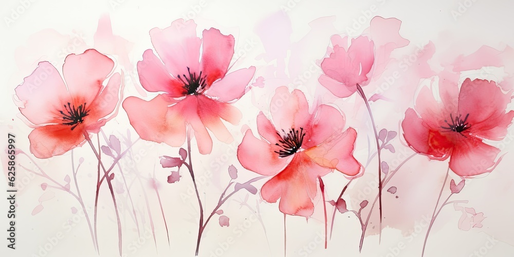 Delicate watercolor flower outlines bloom on a canvas, their graceful curves and lines capturing the viewer's imagination  Transparent Watercolor Flowers Generative Ai Digital Illustration