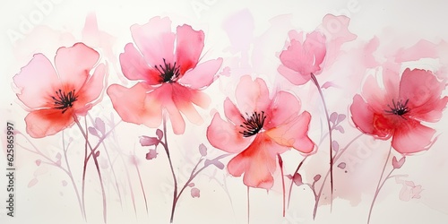 Delicate watercolor flower outlines bloom on a canvas, their graceful curves and lines capturing the viewer's imagination Transparent Watercolor Flowers Generative Ai Digital Illustration