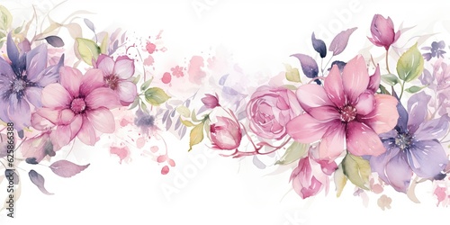  A beautiful watercolor flower border frames a pristine canvas  its intricate details adding a touch of elegance and charm.  Tropical Watercolor Flowers Generative Ai Digital Illustration