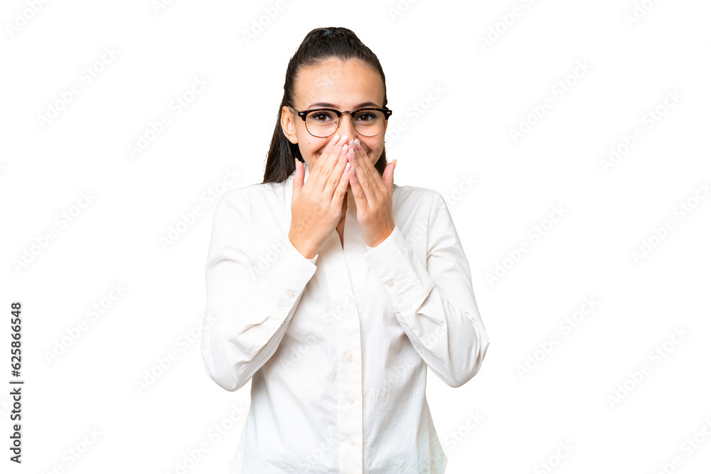 Young Arabian woman over isolated chroma key background happy and smiling covering mouth with hands Young Arabian woman over isolated chroma key background happy and smiling covering mouth with hands