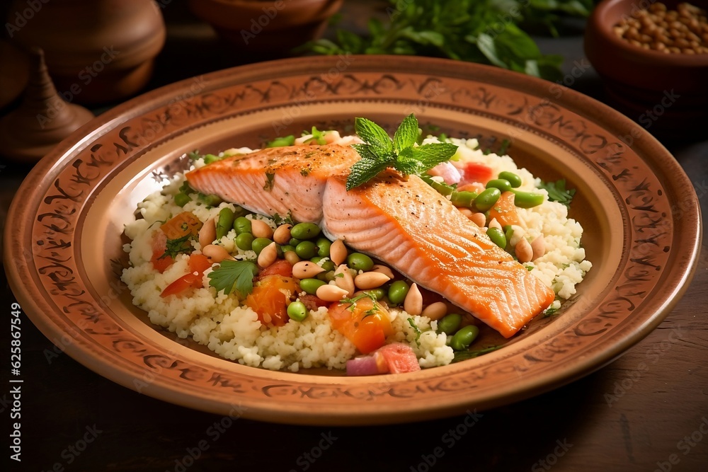 Couscous with grilled salmon and beans Couscous with grilled salmon and beans