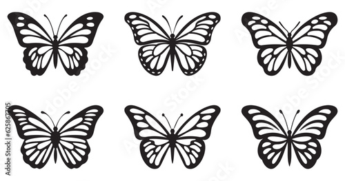 Silhouettes of butterflies, Insect butterfly black silhouettes, Set of tattoo and sticker type vector butterflies