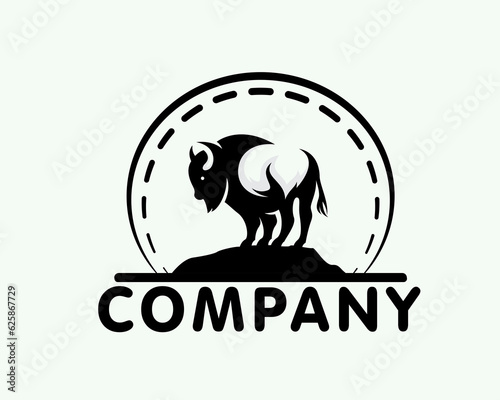 stand bison at hill bison logo design template illustration inspiration