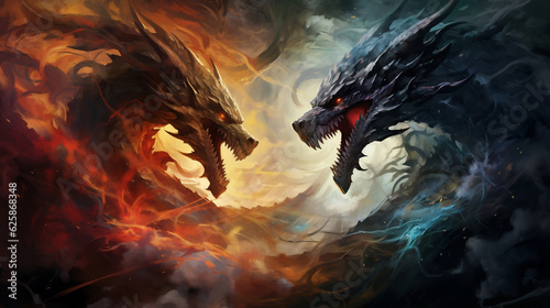 Red dragon vs blue dragon background