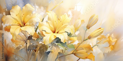  Golden Elegance  Exquisite Yellow Flower Watercolor Illustration Blooms in a Sophisticated Setting - Evoking Grace and Glamour  Yellow Watercolor Flowers Generative Ai Digital Illustration