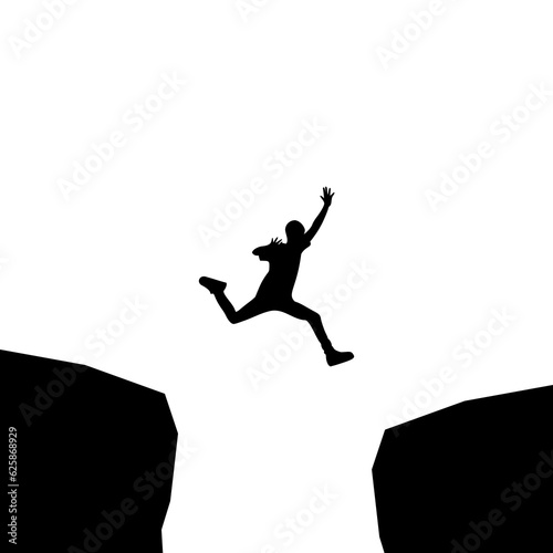 Guy jumps over cliff icon isolated on transparent background