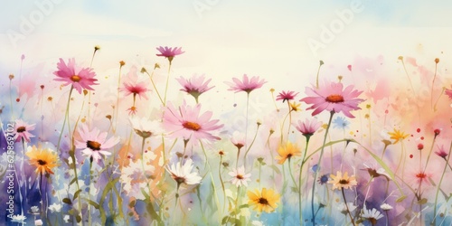  Serene Watercolor Meadows: Tranquil Fields Adorned with Gentle Florals - Evoking Calmness and Harmony Loose Abstract Watercolor Flowers Generative Ai Digital Illustration