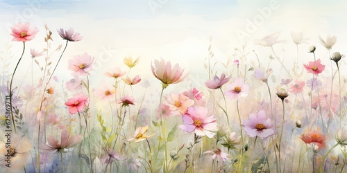  Serene Watercolor Meadows: Tranquil Fields Adorned with Gentle Florals - Evoking Calmness and Harmony Loose Abstract Watercolor Flowers Generative Ai Digital Illustration