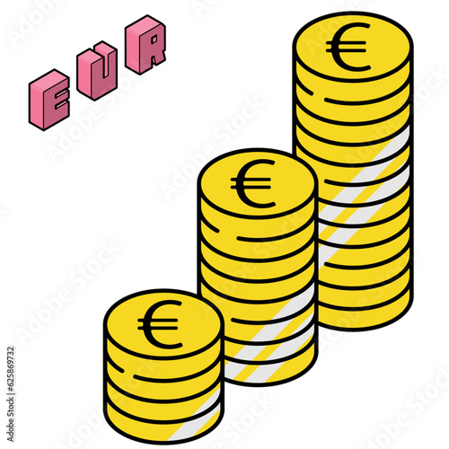積み上がったユーロマークのコインのイラスト。インフォグラフィックに使えるアイソメトリック素材。
