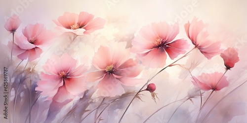    Blushing Botanical Symphony  Vibrant Pink Watercolor Blooms Dancing in a Whimsical Setting - Evoking Joy and Beauty Pink Watercolor Flowers Generative Ai Digital Illustration