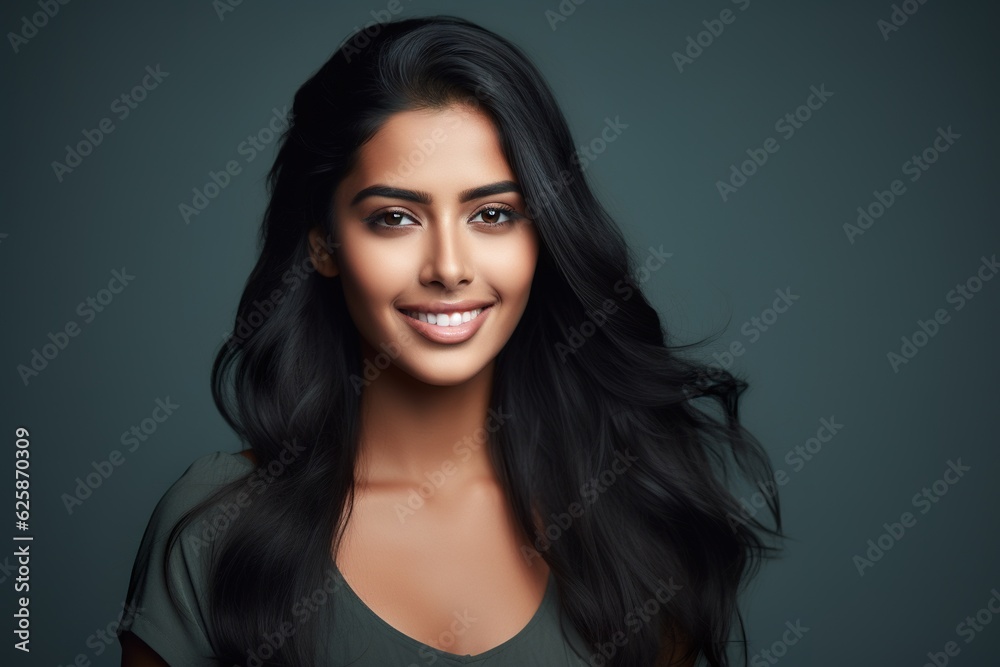 A young cute smiling female of Indian ethnicity with a long flowing hair. A young cute smiling female of Indian ethnicity with a long flowing hair.