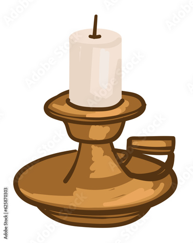 Candle on vintage metal candlestick with handle