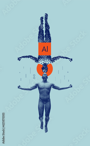Leadership, freedom or development concept. State of enlightenment. Futuristic artificial intelligence concept. Cover design template for presentation, poster, cover, brochure or billboard. 3d victor.