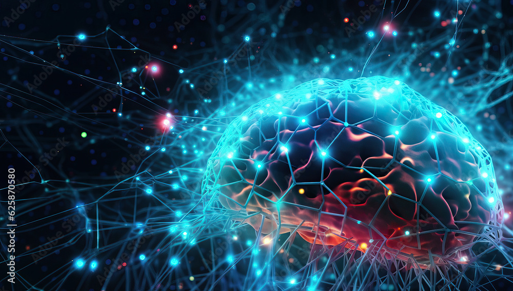 a blue brain surrounded by dots and connections,energy of the human,3d rendered illustration of a brain a blue brain surrounded by dots and connections,energy of the human,3d rendered illustration of a brain