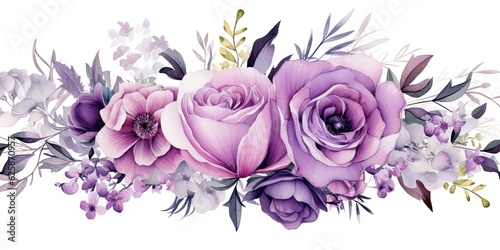 A Charming Composition of Purple Flowers  Including Roses and Peonies  Purple Watercolor Flowers Generative Ai Digital Illustration