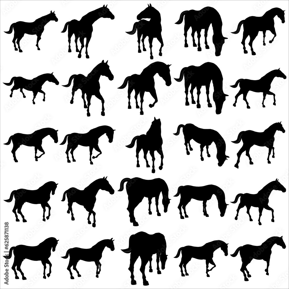 Bundle of assorted horse silhouette illustrations